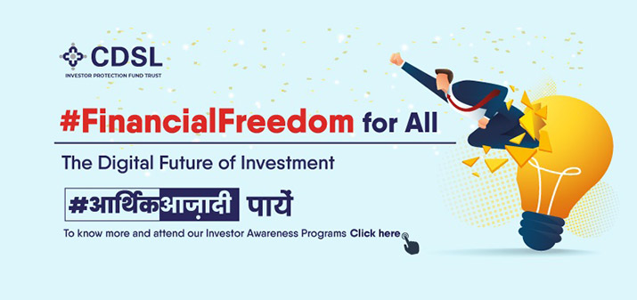 Banner with large text containing Financial Freedom for all, to know more click on banner.